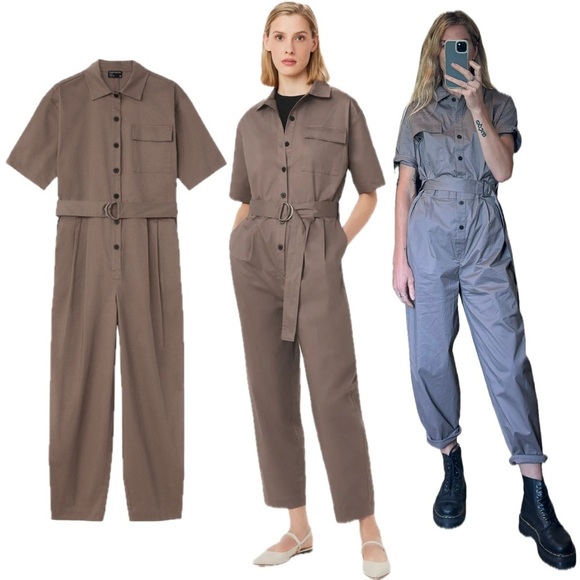 Frank & Oak Pants - NWT Frank And Oak Clay Grey Taupe Utility Combat Oversized Parachute Jumpsuit
